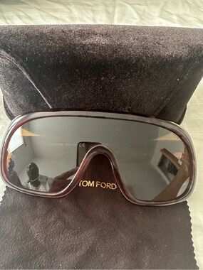 Tom Ford Men's Brown Shield Sunglasses with Dark Lenses